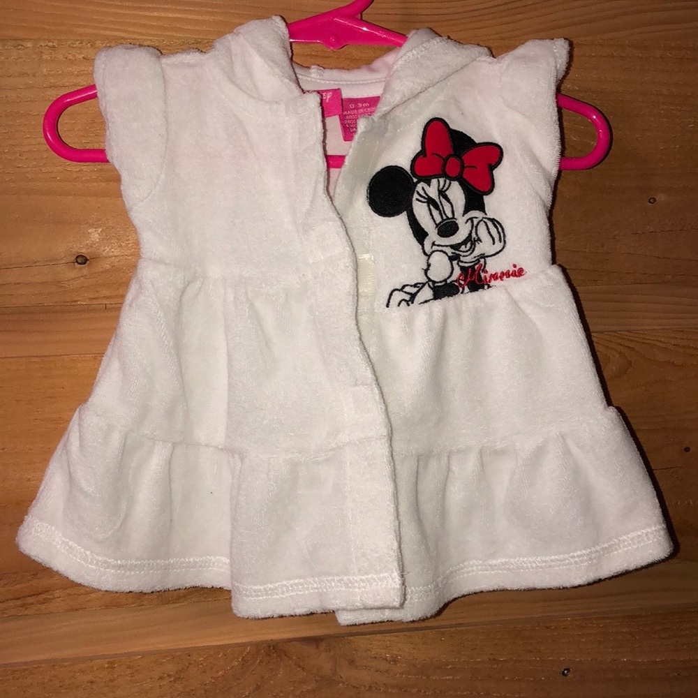 Minnie Mouse hooded w/ bow and mouse ears terrycloth swim suit cover up 0/3 M